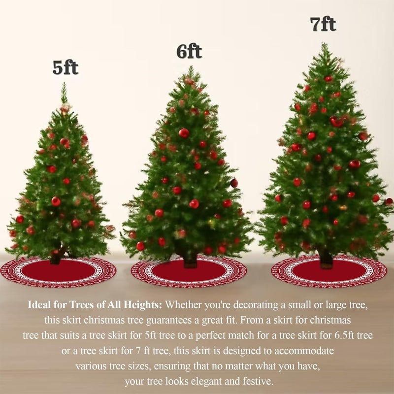 Lizuart Christmas Tree Skirt 48 Inches | Red Xmas Tree Skirt with Rustic Snowflake & Reindeer Pattern, Fits 5 to 7 Foot Trees, Perfect Christmas Decorations for Holiday Trees. - Image 5